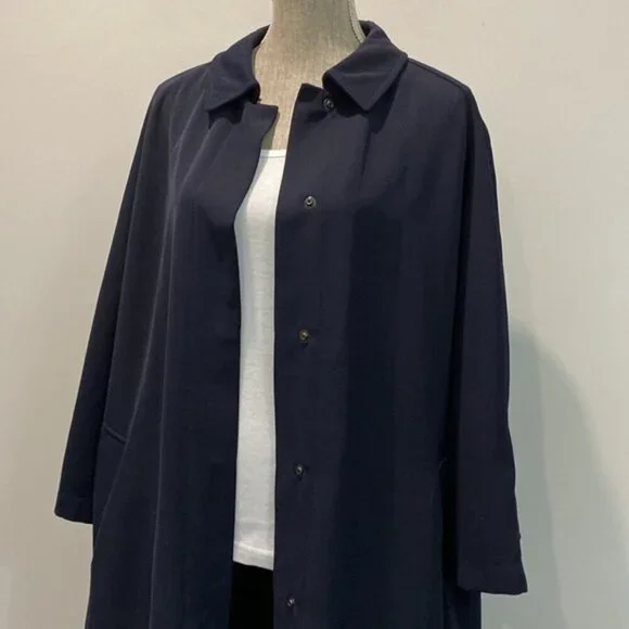 Hilary Radley Navy Blue Maxi Trench Coat Size 12 Snap Closure, - Picture 2 of 15